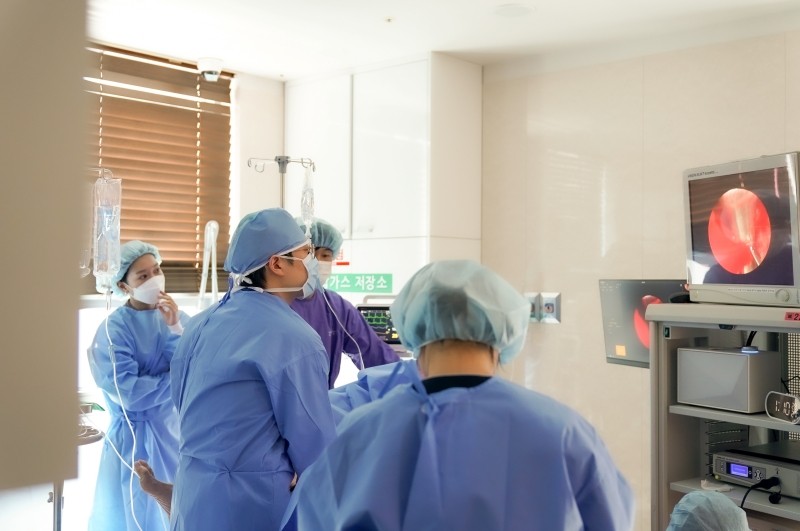Medical team performing an endoscopic procedure