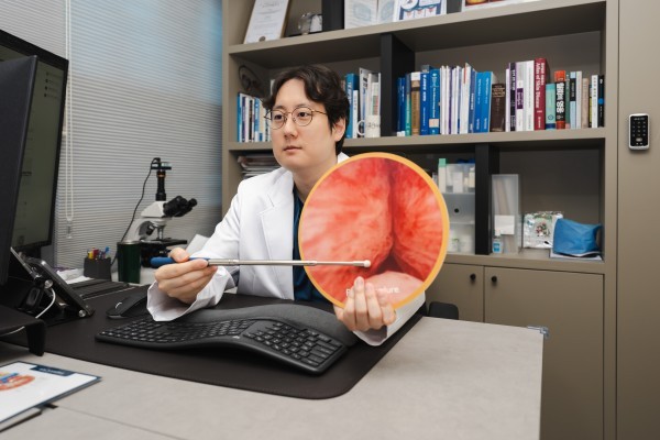 Urologist demonstrating a medical model