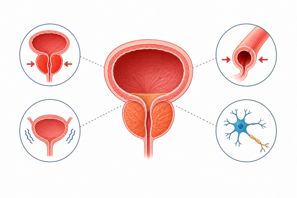 Diagram of the bladder, prostate and urinary symptoms